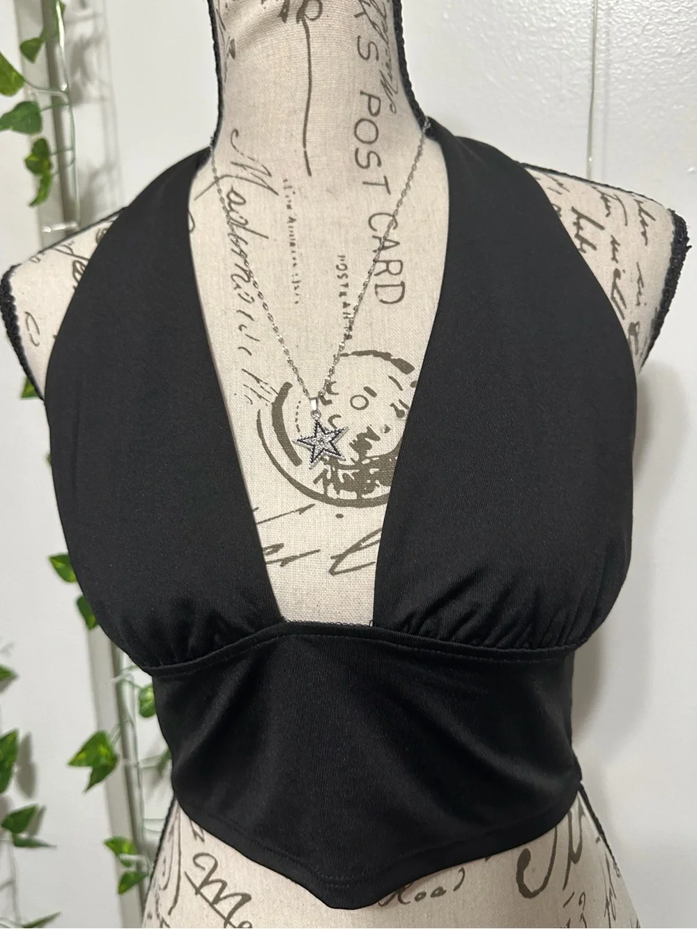 Divided Black Halter Crop Top with Branded Tag - Picture 2 of 4
